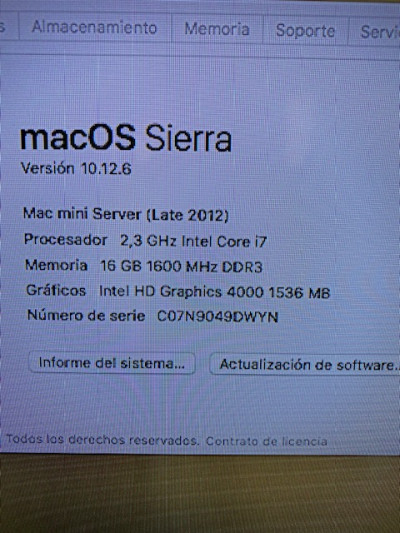 Vendo MacMini 2012 Intel Core i7 2,3 Ghz server