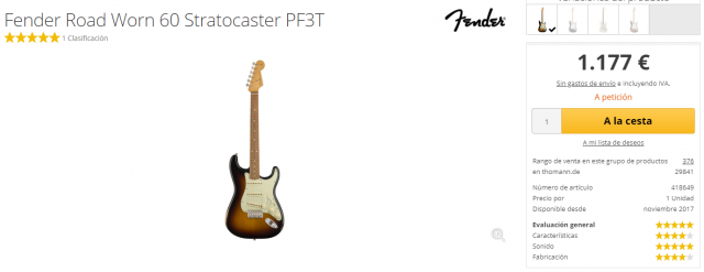 Fender Road Worn 60 Stratocaster PF3T