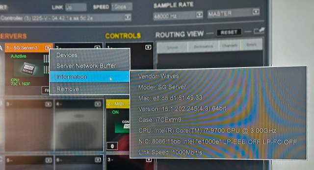 Servidor Waves DY I7 9700 reconocido V15 y funcionando como Xtreme9