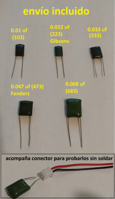 5 condensadores para potenciometro de tono + conector (envío incluido)
