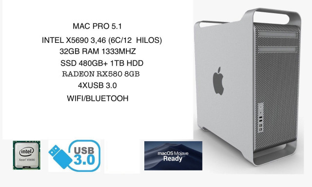 Mac Pro (5,1)3.46 Ghz 6 Core/32gb/ssd/hdd/rx580/+1año garantía` 0 unidad`