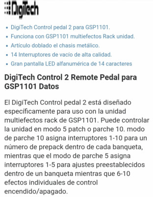 Pedalera Digitech Control 2 remote pedal gsp1101