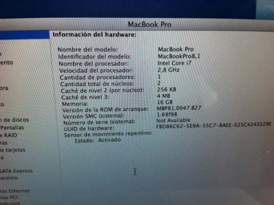 macbook pro 13" late 2011 i7 2.8 Ghz muy ampliado