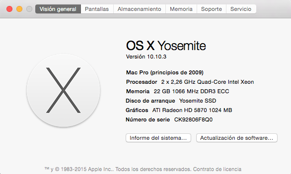 Mac Pro 4.1:  8 Core Xeon Nehalem 2 Quad Core a 2,26Ghz