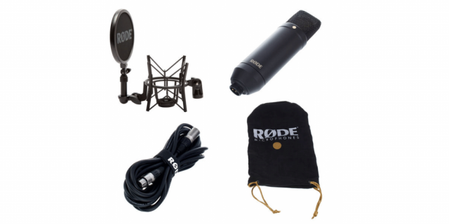 Micrófono Rode NT1 con antipop, araña stand, cable y funda protector polvo