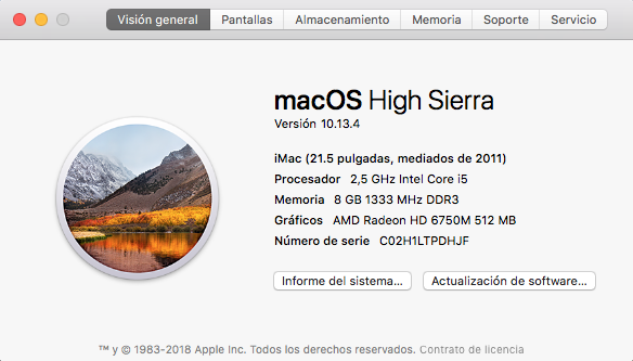 IMAC 21.5, 500GB, 8GB.