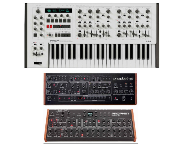 Udo Audio DMNO White, Sequential Prophet REV2-8 Module, Prophet 10 Module, Pro 3, Erica HEXDRUM, Arturia V Collection 11