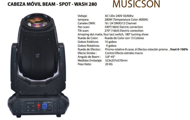 Vendo 4 Cabezas móviles BEAM_SPOT_WASH 280 R10 Pointe Marca Musicson