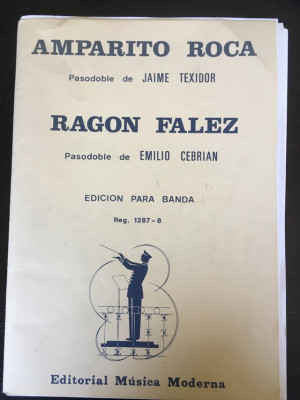 Partitura banda Amparito Roca y Ragon Falez