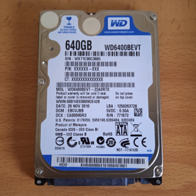 Disco duro 640GB 2,5" WD WD6400BEVT