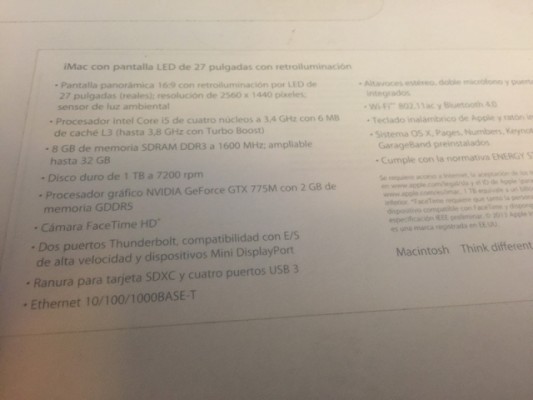 iMac 27" Modelo actual i5 3,8GHZ, 1TB, 775MX 2GB.. - Nuevo