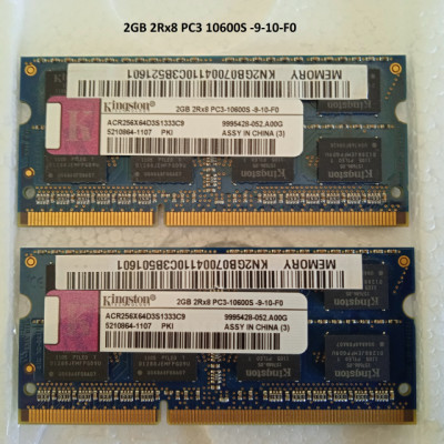 Memoria Ram para portátil 4GB 2+2 GB. Kingston 2Rx8 PC3 10600S 9-10-F0