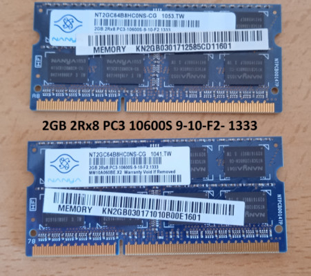 Módulos de memoria para portátil 4GB 2+2 GB.2Rx8 PC3 10600S 9-10-F2- 1333