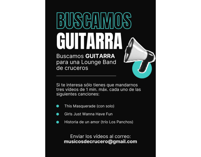 Buscamos guitarrista para banda de cruceros