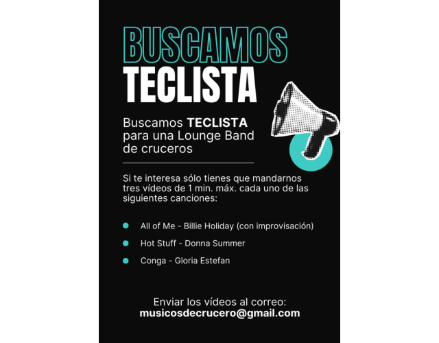 Buscamos teclista para banda de cruceros