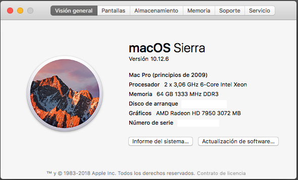 Mac Pro 5.1. 3,06Ghz, 64Gb de Ram