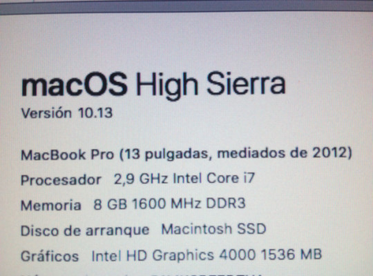 macbook i7 2012 con SSD 500 gb