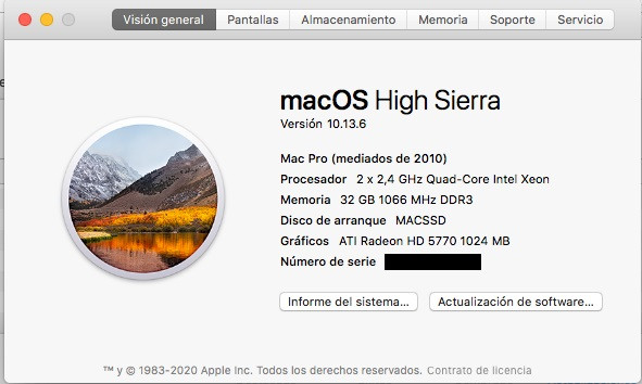 Apple 2010 MACPRO 5.1 8Cores/2,4Ghz 32gb ram 256SSD - Tirado de precio!!