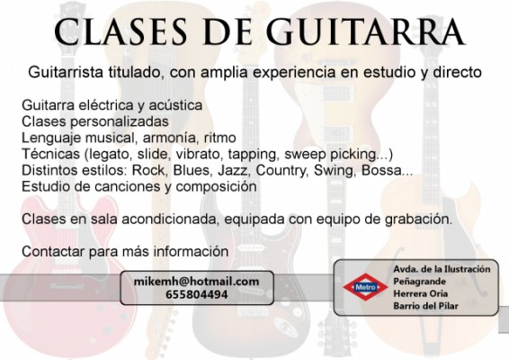 Clases de guitarra en Madrid, Zona norte (Rock, Blues, Jazz, Funk...)