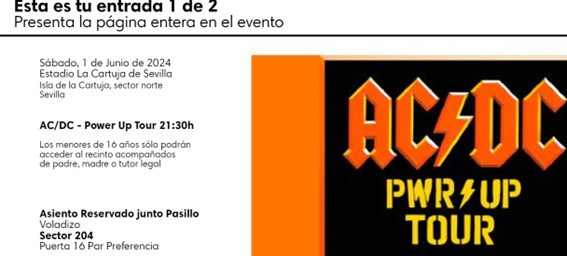 Vendo 2 entradas AC/DC el 1 de junio. 175€ cada una (por debajo de coste)