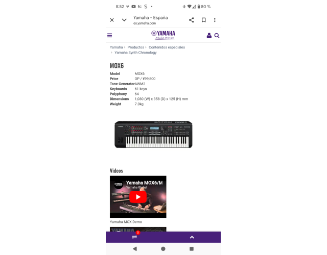 Yamaha Mox6 caja original sintetizador workstation