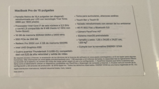 MacBook Pro 15”  2018