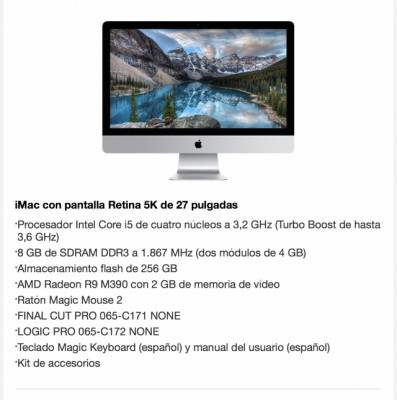 iMac 27” i5 34Gb RAM (ampliado) 256 SSD