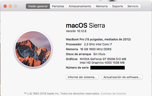 Macbook pro 2012 i7 2.3 ghz 16 gb de ram