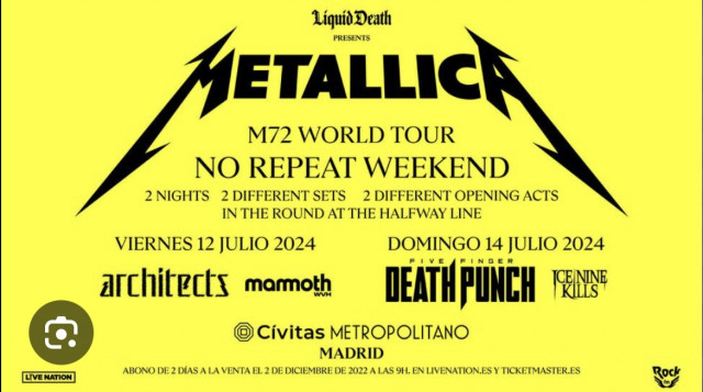 Entradas Metallica 2 noches