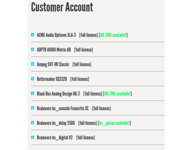 o cambio Cuenta de Plugin Alliance