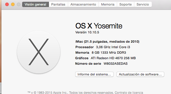 iMac i3 (Mid 2010) 8GB RAM, 1T HD (El capitan)