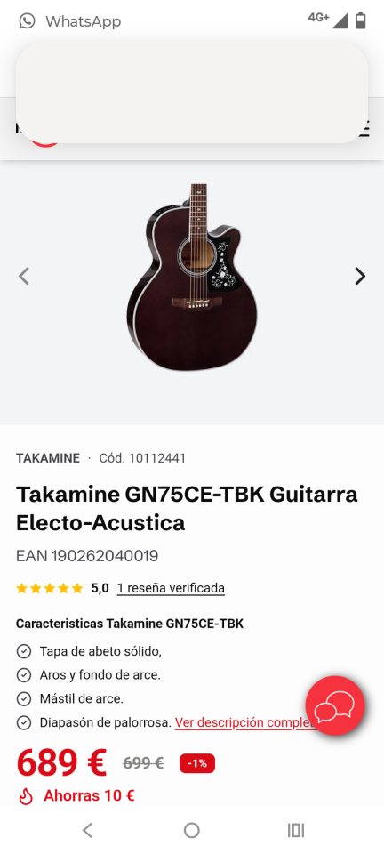 Guitarra Electroacústica Takamine GN 75ce Tbk de segunda mano · Foto 4 de 8 · Málaga · 500 €