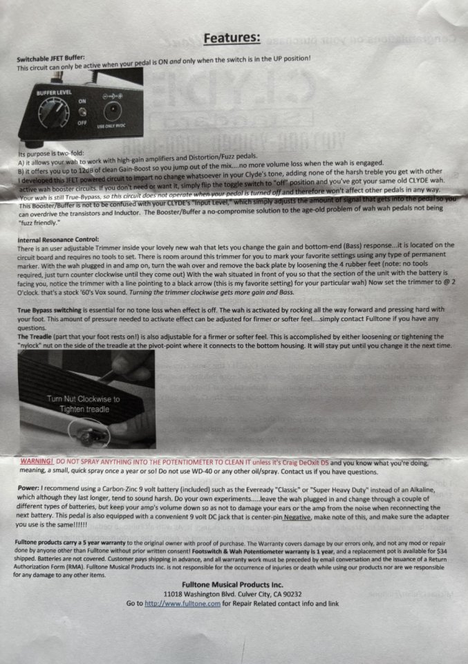 Fulltone Wha Wha Clyde Standard