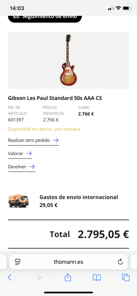 Gibson Les Paul Standard 50’s 3 MESES DE VIDA, AAA Cherry CS