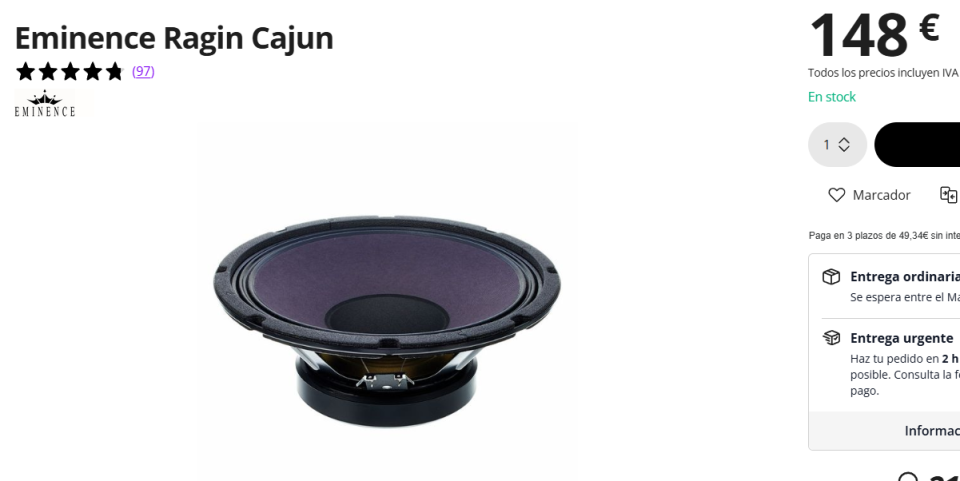 Altavoz Eminence Patriot Ragin Cajun de 10 pulgadas de segunda mano · Foto 5 de 5 · Cantabria · 75 €