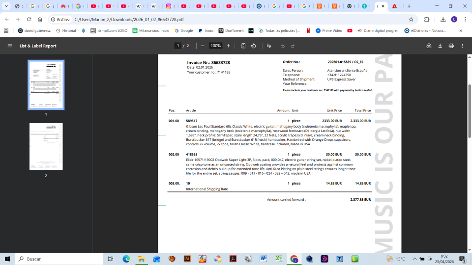 Gibson Les Paul Standard 60s Classic White 2025 de segunda mano · Foto 10 de 10 · Pontevedra · 1850 €