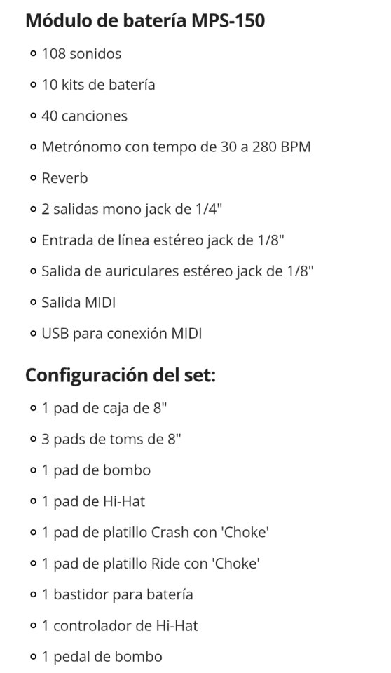 Batería Millenium MPS-150 E-Drum Junior Bundle