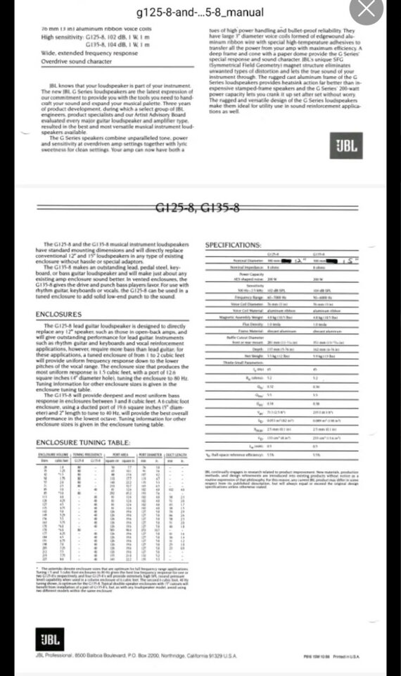 Altavoces Guitarra JBL G125-8, con Regalo!