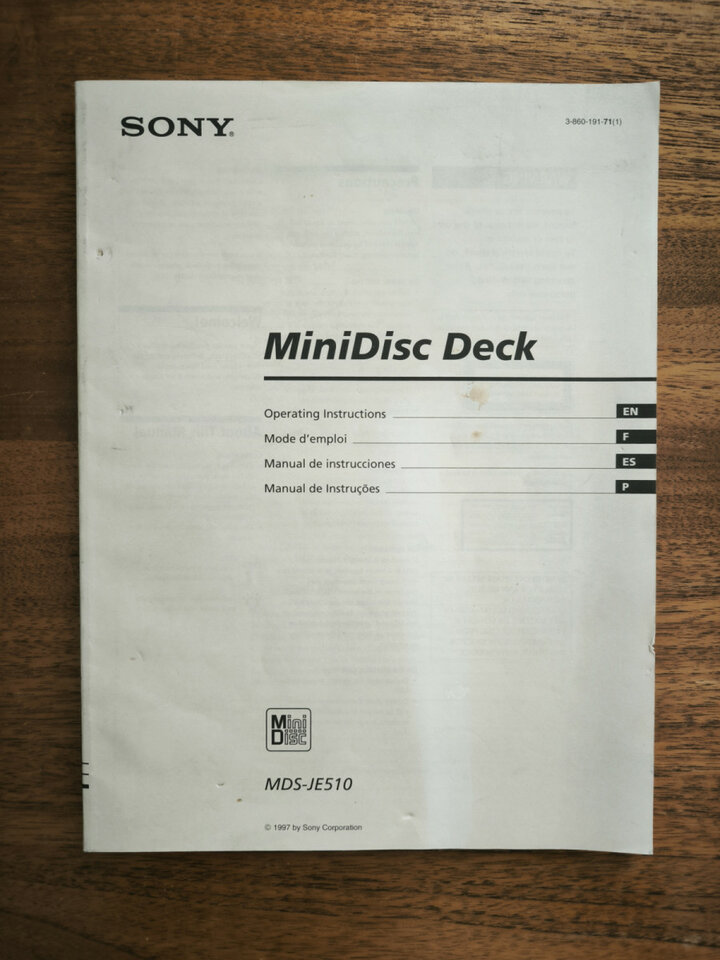 Sony MiniDisc MDS-JE510 manual de usuario
