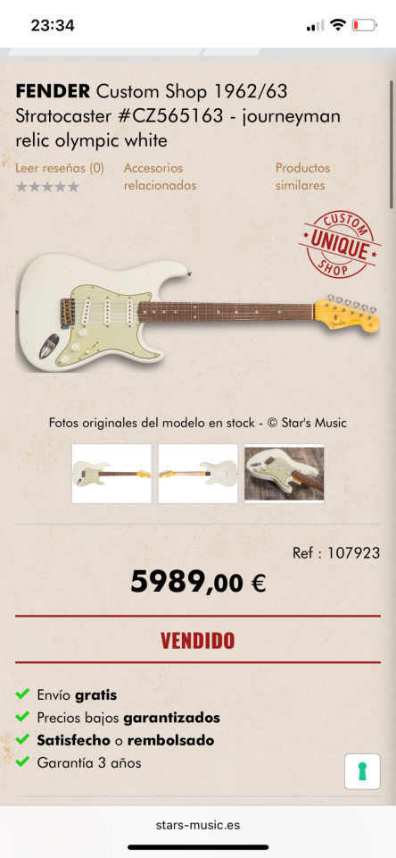 Fender Custom Shop 1962/63 Stratocaster Journeyman Relic Aged Olympic White de segunda mano · Foto 10 de 10 · Madrid · 3700 €