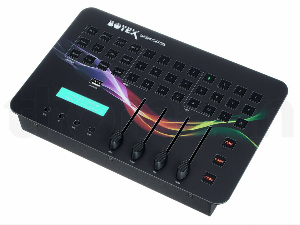 Mesa consola luces preprogramada DMX Botex Rainbow Rider + estuche DJ grupo
