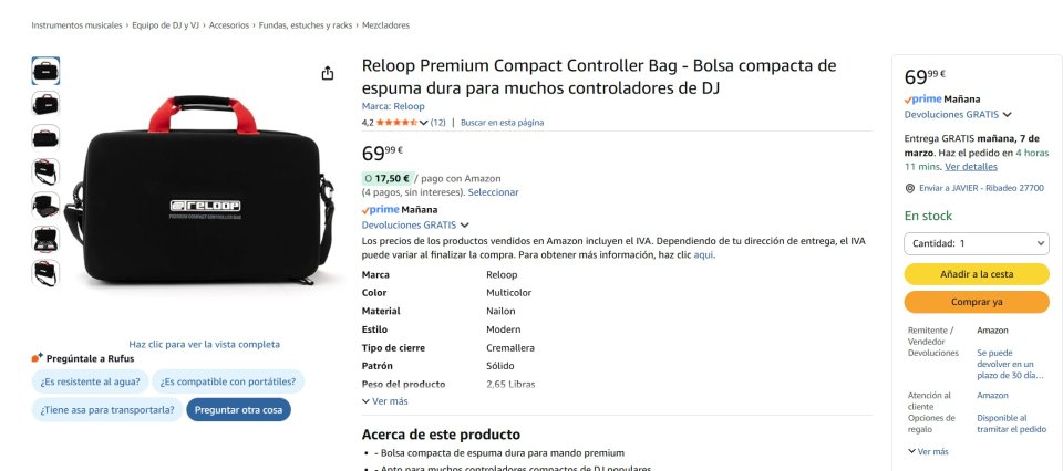 Controladora mesa DJ Reloop Buddy + estuche Reloop Bag Premium y accesorios