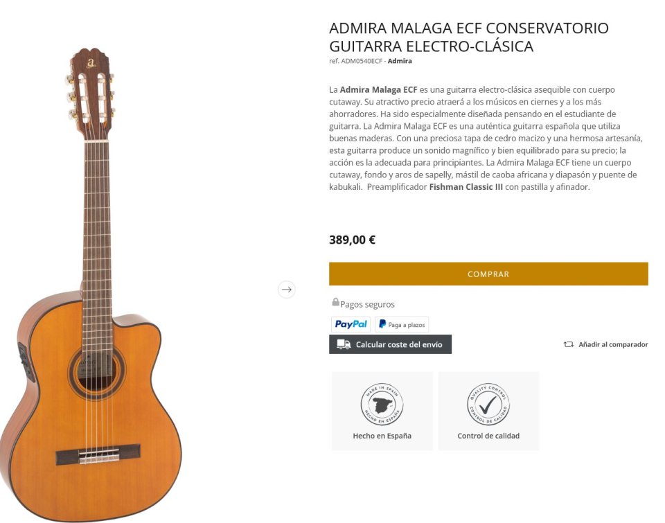Guitarra clásica Admira Malaga ECF con cutaway de segunda mano · Foto 8 de 8 · Cantabria · 250 €