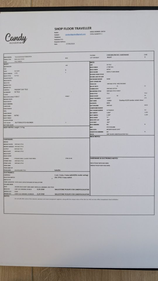 Candy Old Guitars Telecaster Blonde Butterscotch 52