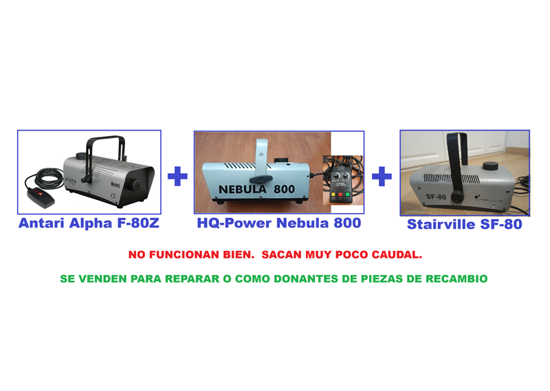 Lote 3 Máquinas de Humo (Antari, HQ-Power, Stairville) – Para reparar o para piezas de segunda mano · Foto 1 de 5 · Cantabria · 80 €