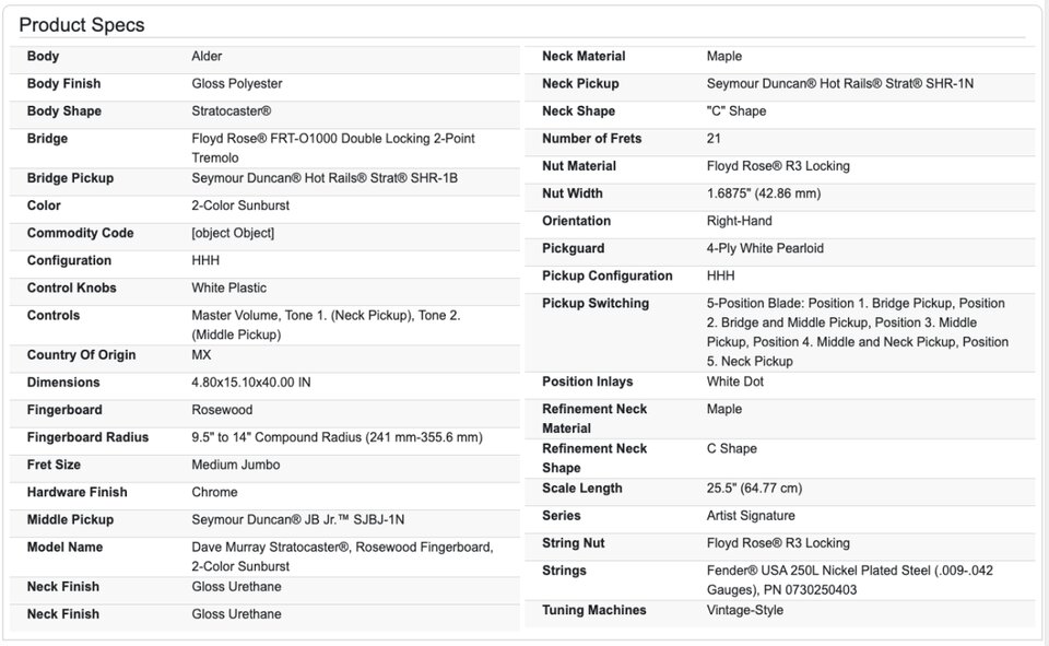 Fender Stratocaster Dave Murray Strat 2TSB