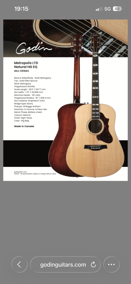 Godin metrópolis LTD Natural HG EQ