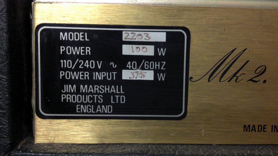 Cabezal Marshall JCM800 Mº 2203 Vintage de los 80