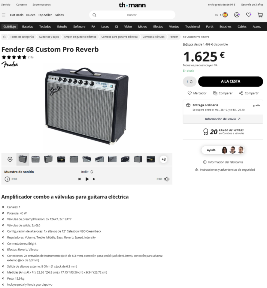 Fender 68 Custom Pro Reverb Amplificador de segunda mano · Foto 6 de 6 · Valencia · 1300 €