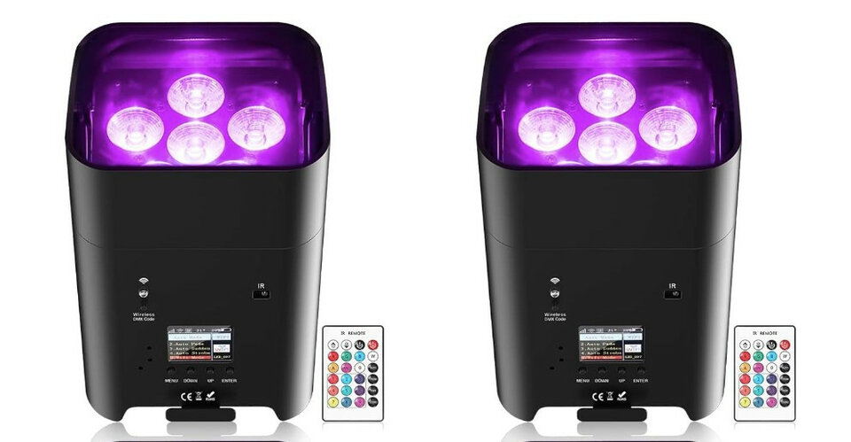 Set 2 focos LED WASH de 108W recargables RGBWA UV